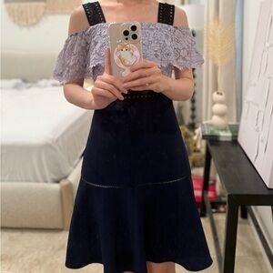 Elegant Off-Shoulder Lace Midi Dress